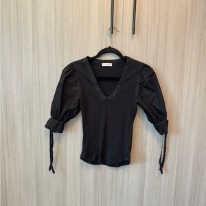 Ulla Johnson Black V-Neck Puff Sleeve Blouse